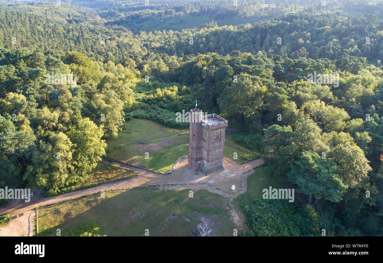 areial view of leith hill tower on the surrey hills near dorking surrey