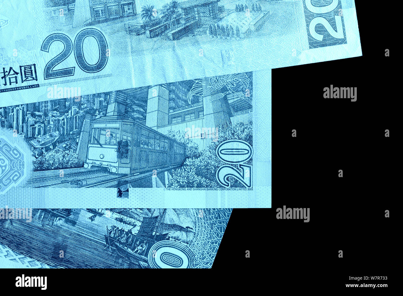 Different bills in twenty Hong Kong dollars close up. Money background ...