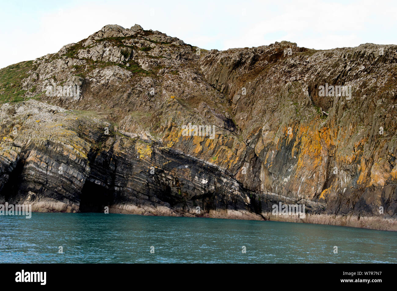 A thrust fault in Cambrian and pre-cambrian age sediments, Aberdarron, Lleyn, Wales, Novemeber 2012 Stock Photo