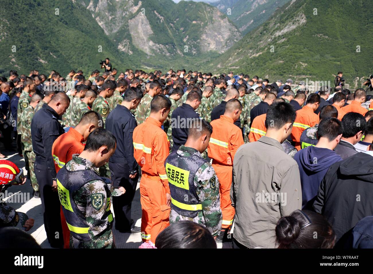 Chinese People Observe A Silence To Mourn For Victims At Xinmo Village  Devastated By The Landslide In Maoxian County, Tibetan And Qiang Autonomous  Pre Stock Photo - Alamy