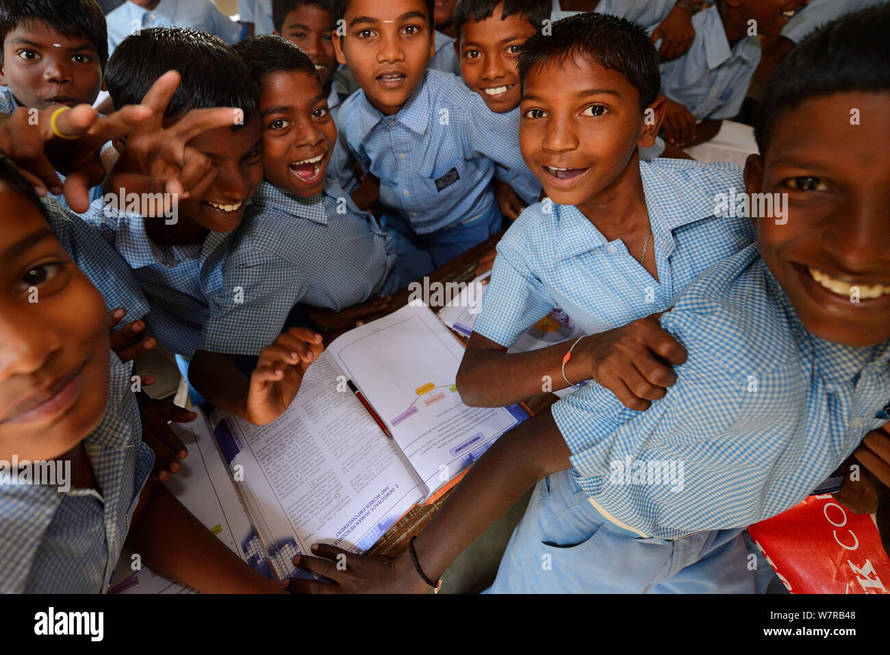 Children at CRINEO school, Pulicat Lake, Tamil Nadu, India, January 2013. Stock Photo