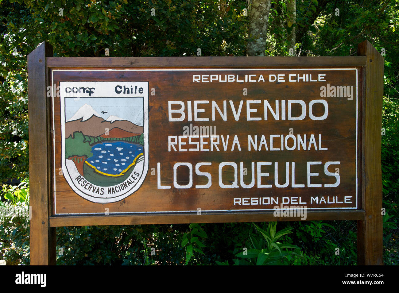 Entrance of the Los Queules National Reserve, Chile, December 2012 Stock Photo