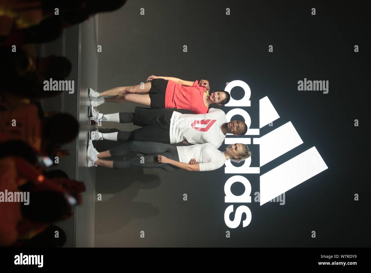 American basketball player Damian Lillard, center, American fashion model and entrepreneur Karlie Kloss, right, attend a promotional event adidas Stock Photo - Alamy