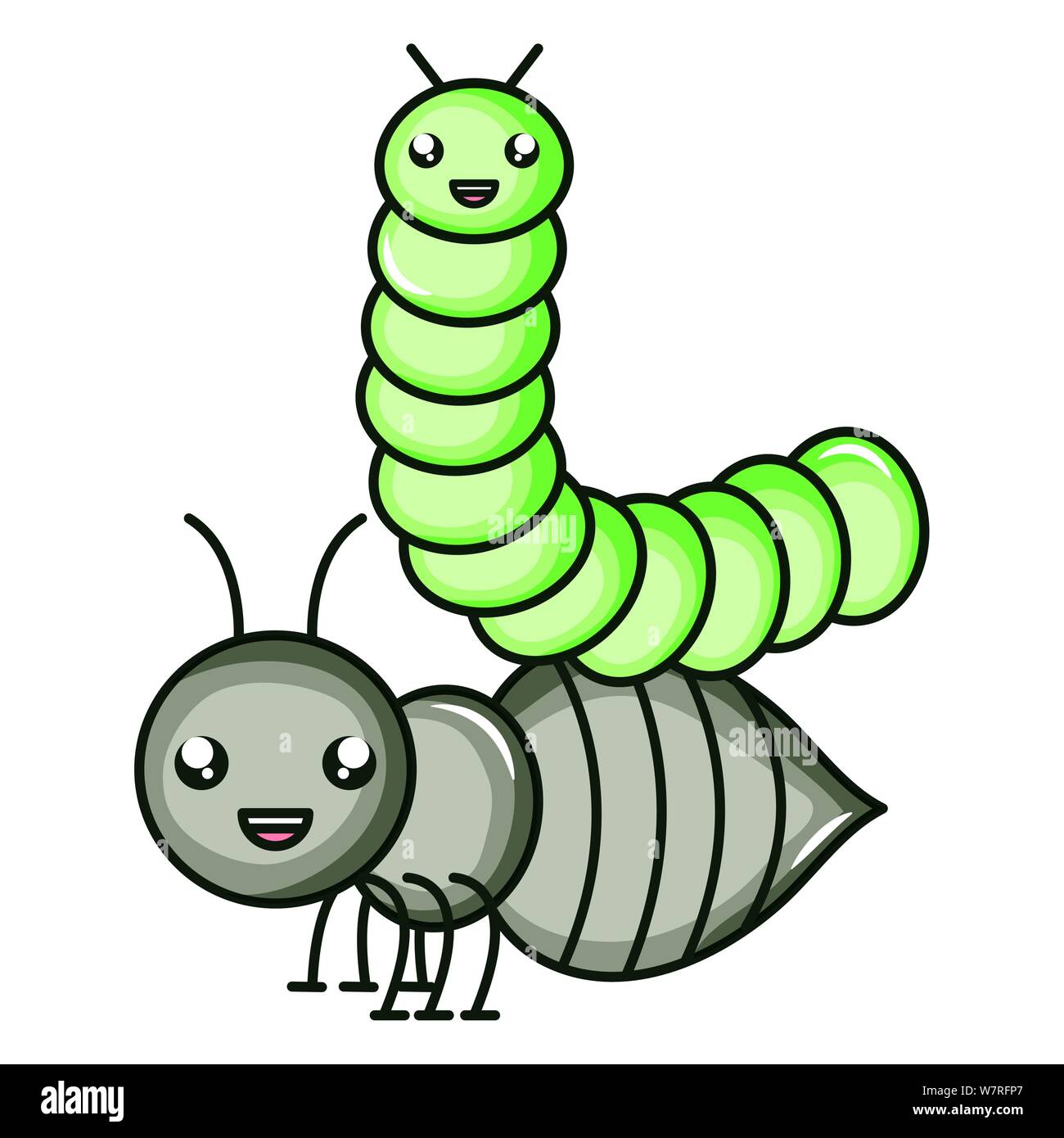 cute ant insect and worm kawaii characters vector illustration design Stock Vector