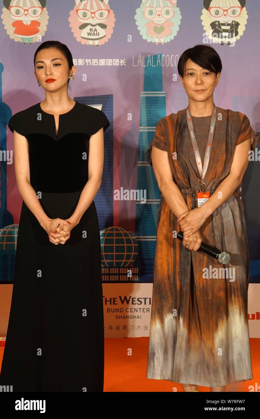 Japanese director Yukiko Mishima, right, and actress Rena Tanaka attend the Welcome Dinner of the Japan Film Week during the 20th Shanghai Internation Stock Photo