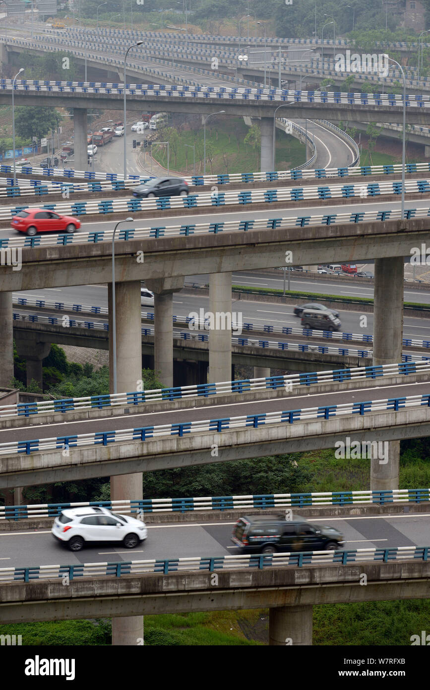 Aerial view of the fivestory structure Huangjuewan Flyover in