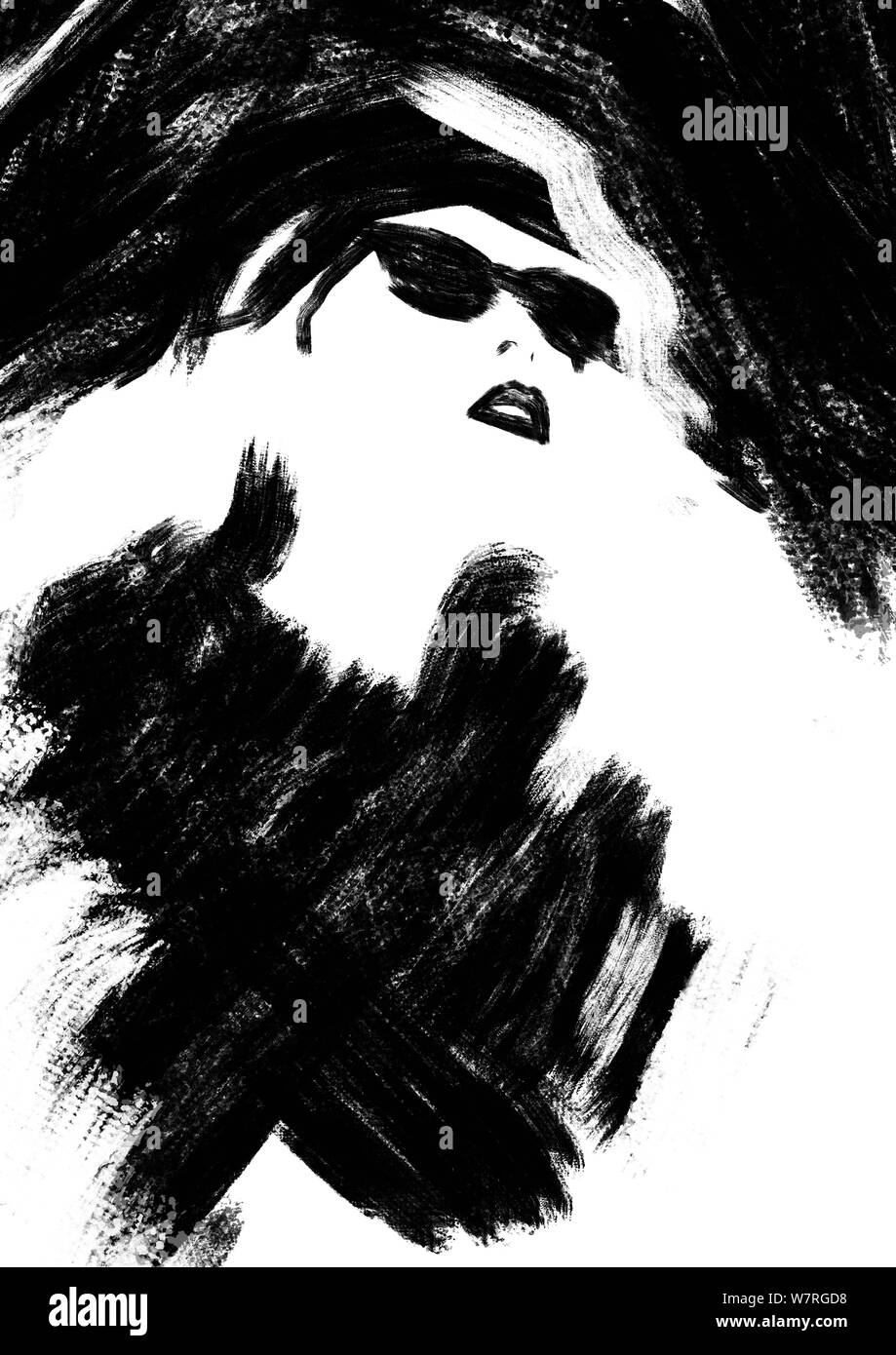 Fashion Illustration Black And White Fashion Sketch Abstract Painting Woman Fashion Background Girl With Hat Smokey Eye Face Big Brush Strokes Stock Photo Alamy