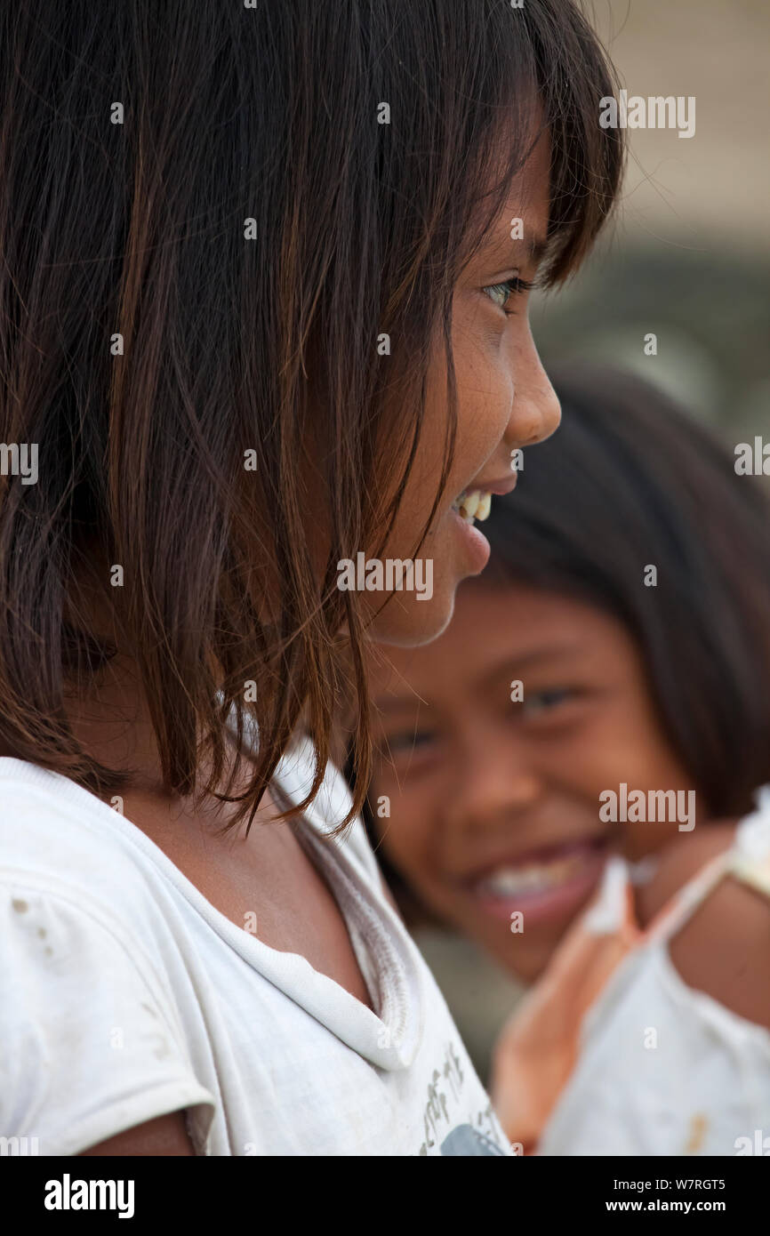 Children smiling, Bilang Bilangang Island, Danajon Bank, Central Visayas, Philippines, April 2013 Stock Photo
