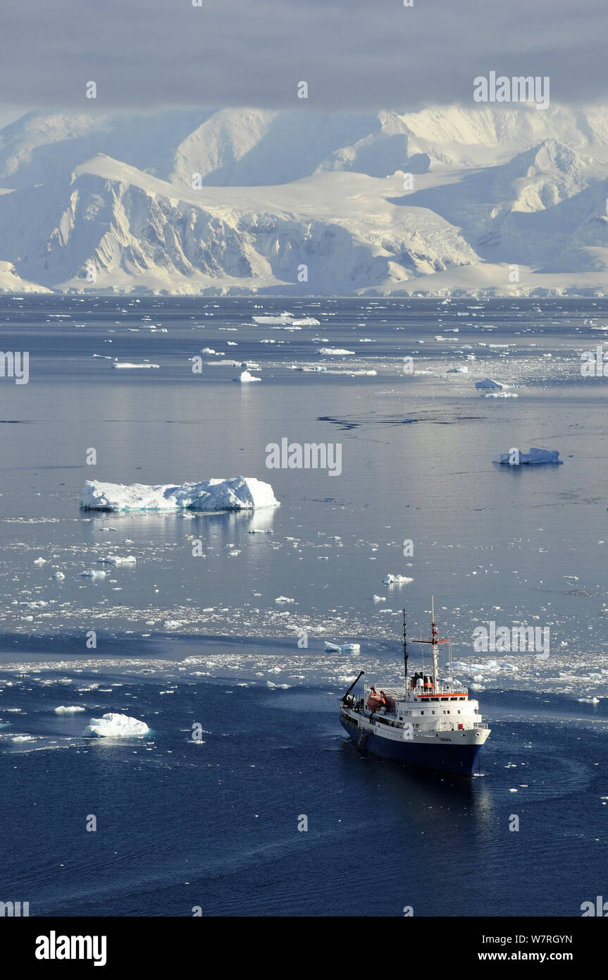Antarctic cruise liner 'MV Ushuaia' Neko Harbour, Andvord Bay. Antarctic Peninsula, Antarctica Stock Photo