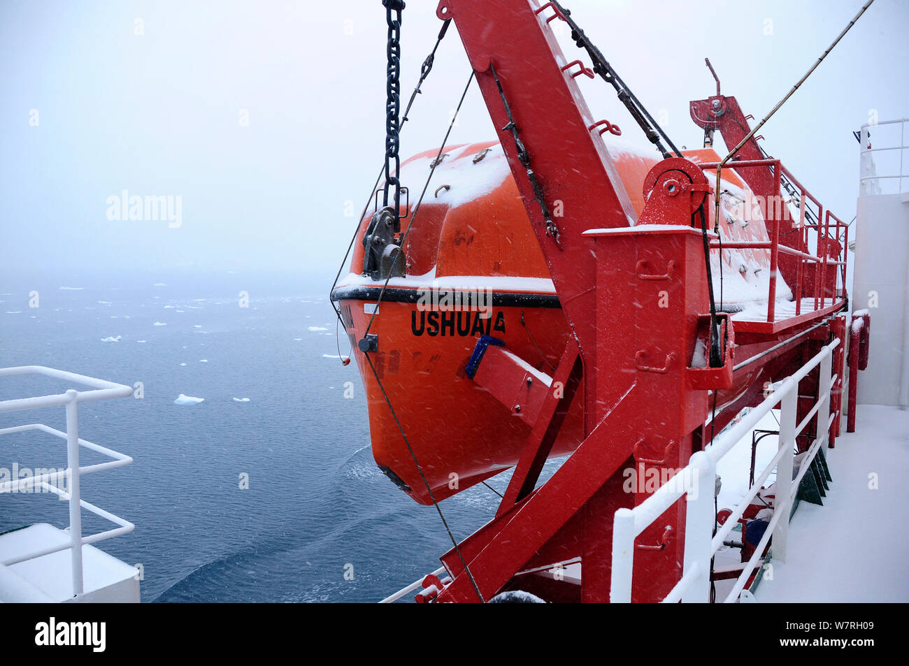 Lifeboat on the Antarctic cruise liner 'MV Ushuaia' Antarctica Stock Photo
