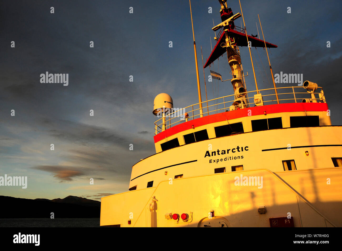 Antarctic cruise liner 'MV Ushuaia' front view, Antarctica. Stock Photo