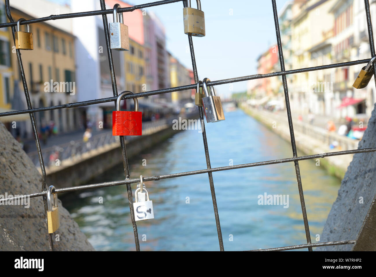 Italy, Lombardy, Milan, Naviglio Grande Canal, Padlock with Heart Shape