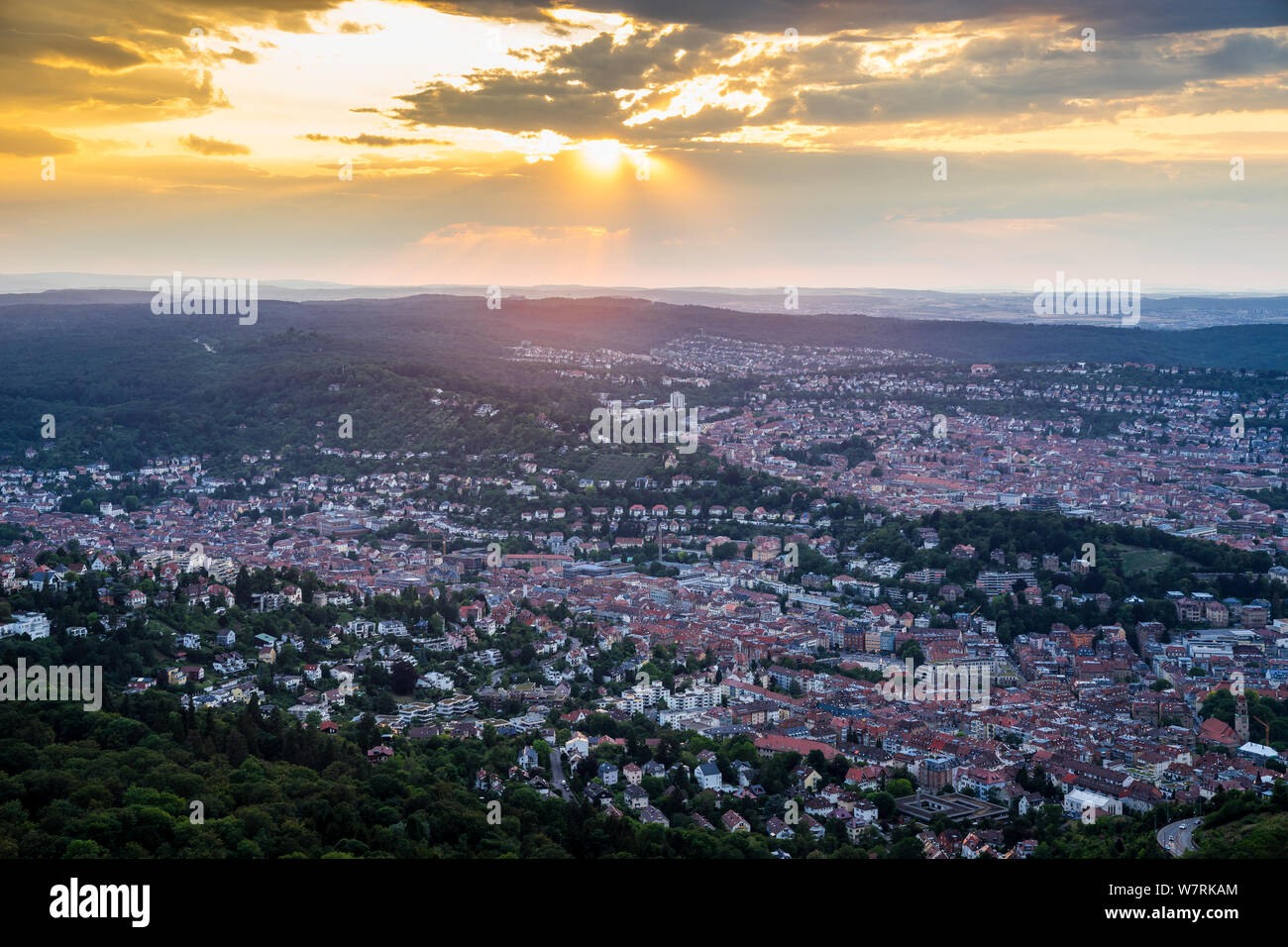 Germany, Endless aerial view above roofs and houses of city stuttgart ...