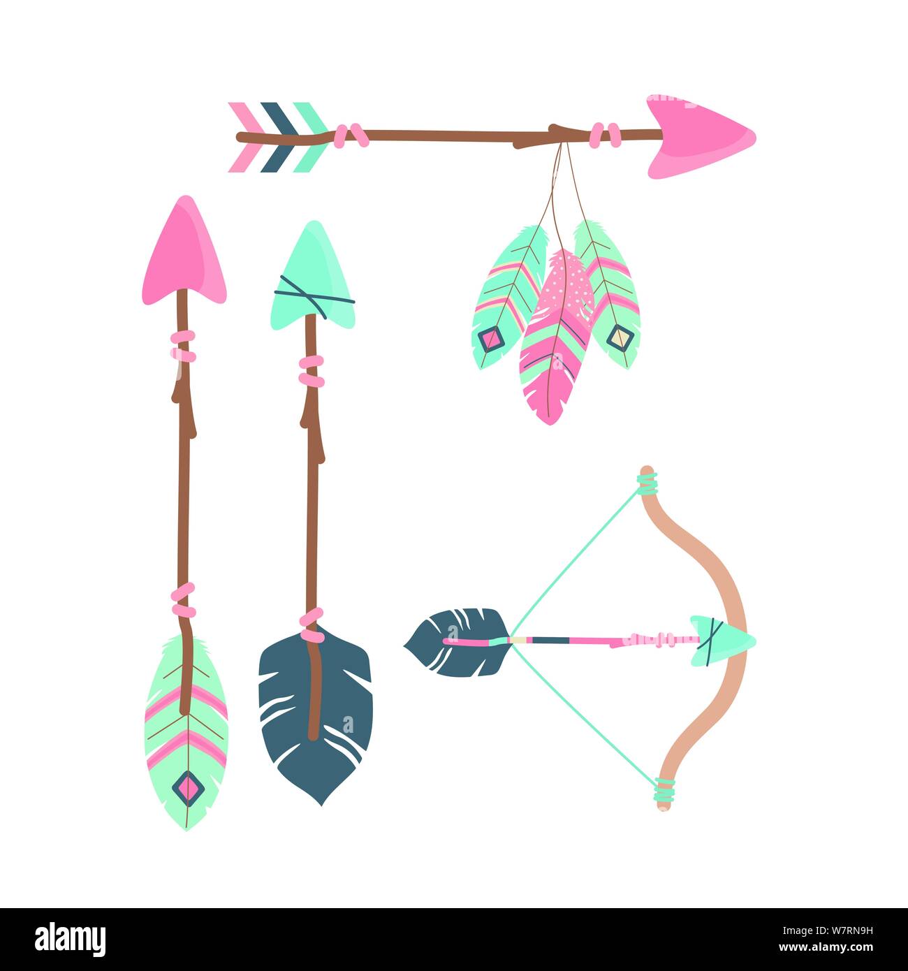 arch with arrows and feathers decoration boho style vector illustration ...