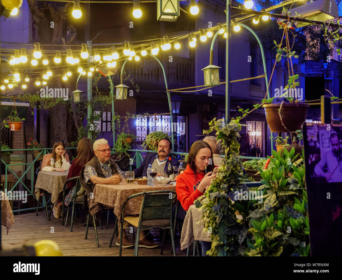 restaurant street Erekle II near Kote Abkhazi,, Tbilisi, Georgia, Europe Stock Photo