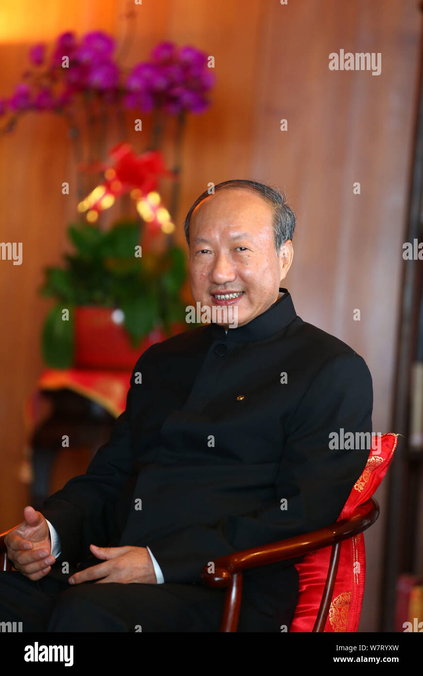 --FILE--Chen Feng, chairman and founder of the Chinese business conglomerate HNA Group and Hainan Airlines, attends an interview in Haikou city, south Stock Photo