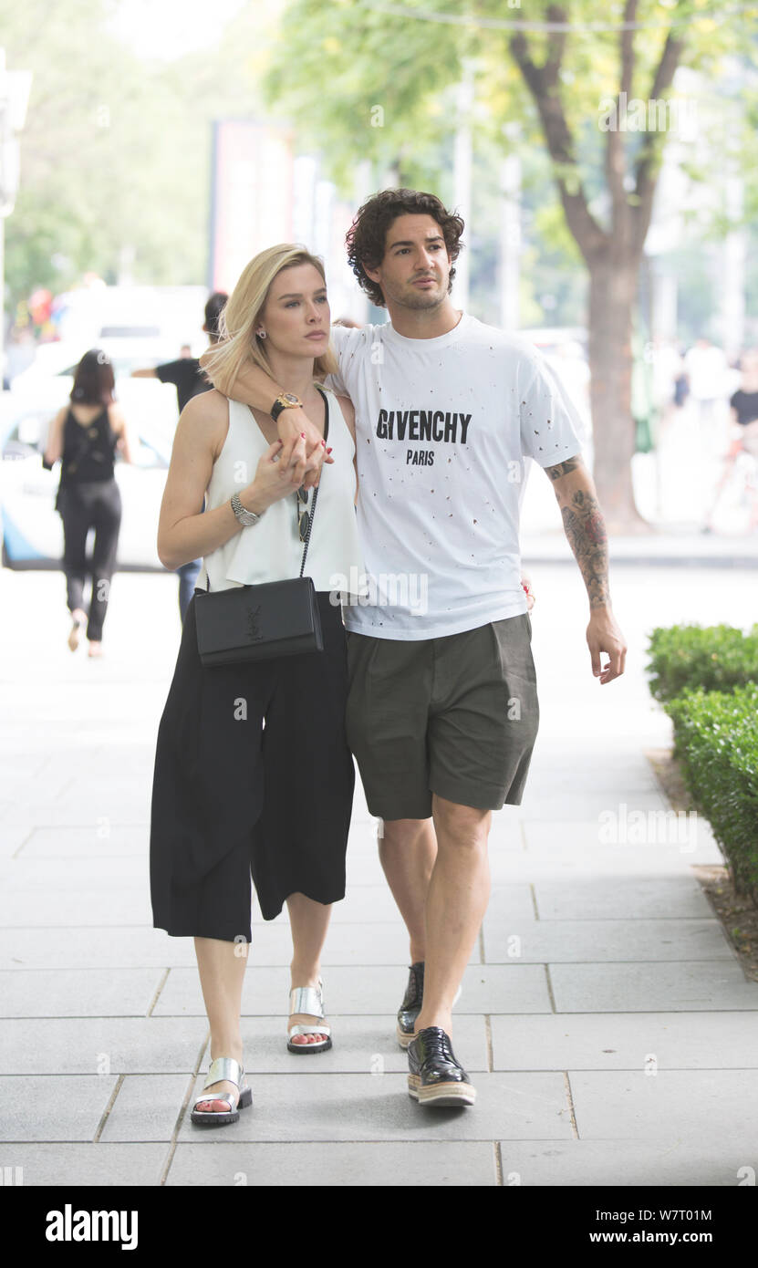 Brazilian soccer player Alexandre Pato of Tianjin Quanjian F.C., right, and  his actress-model girlfriend Fiorella Mattheis are pictured at Sanlitun in  Stock Photo - Alamy