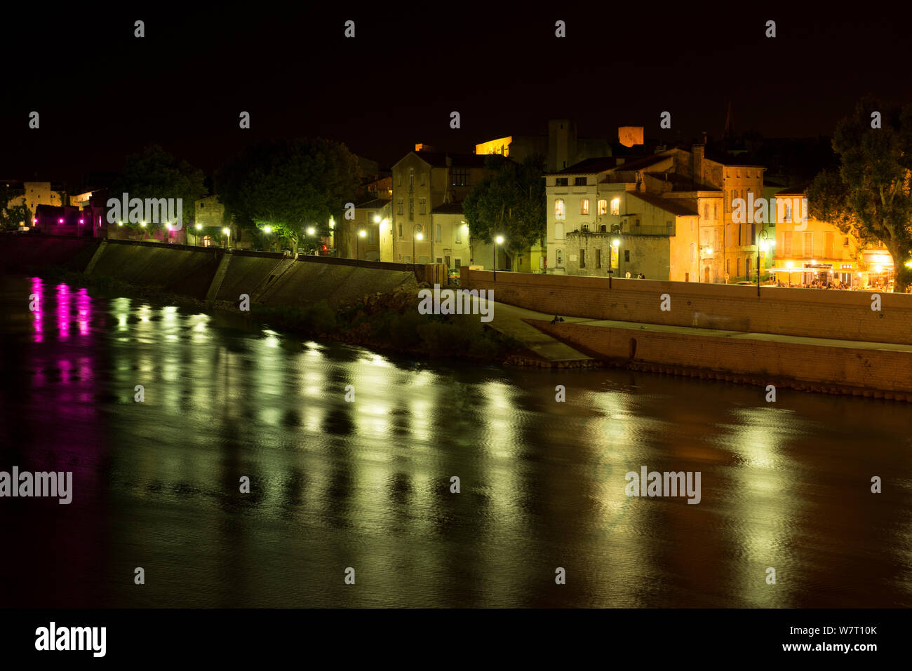 Arles embankment along the Rhone by night, Camargue, France, July 2012. Stock Photo
