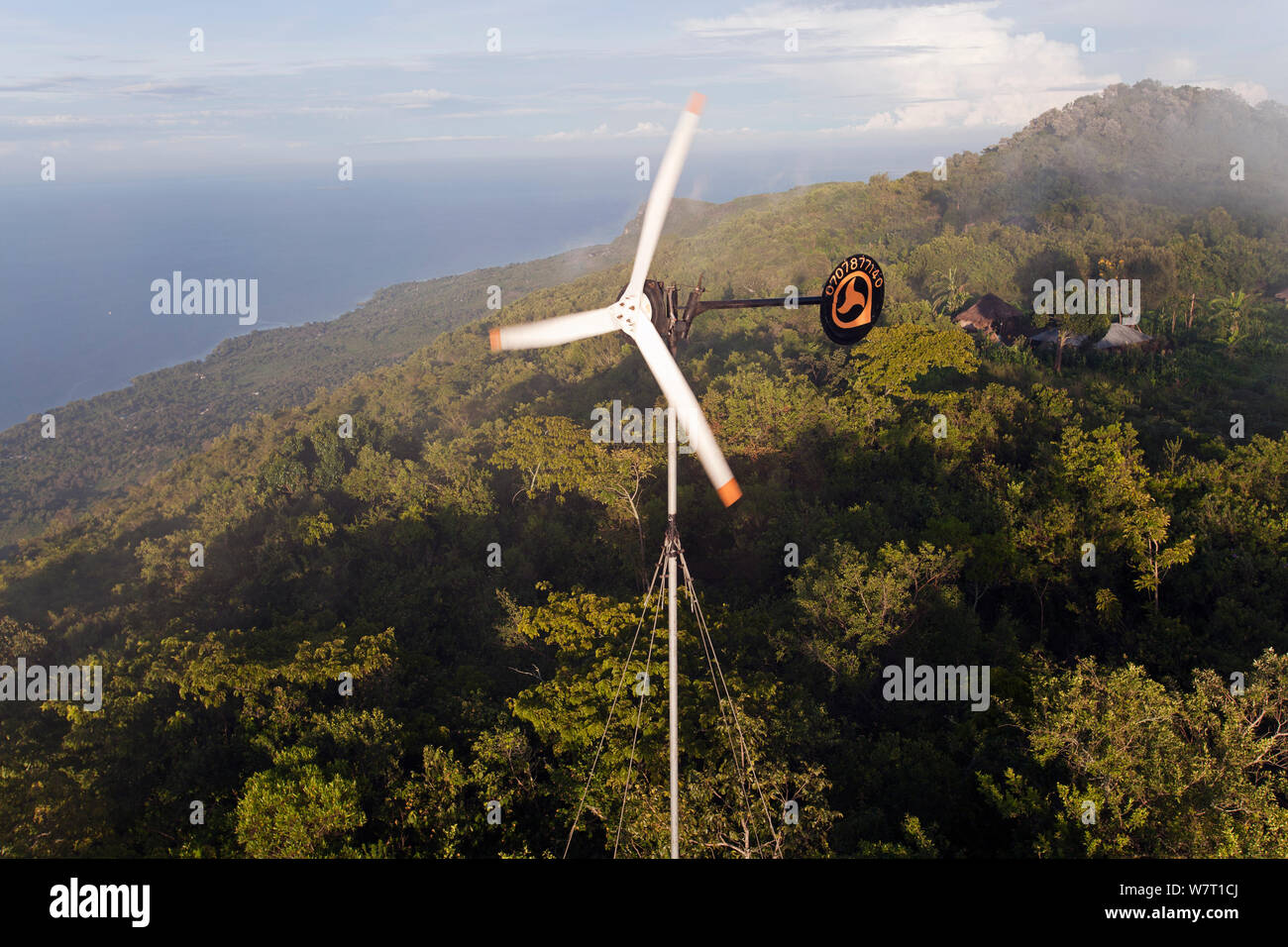 Wind turbine on the top of Mfangano island, Lake Victoria, Kenya Stock Photo