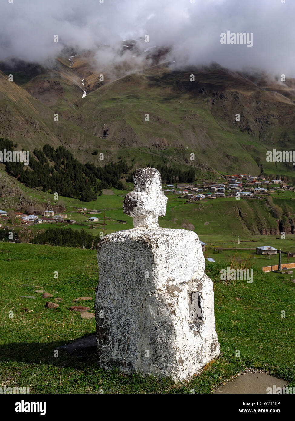 cross near Sioni watchtower at Geogian Military Road , Mzcheta-Mtianeti, Georgia, Europe Stock Photo
