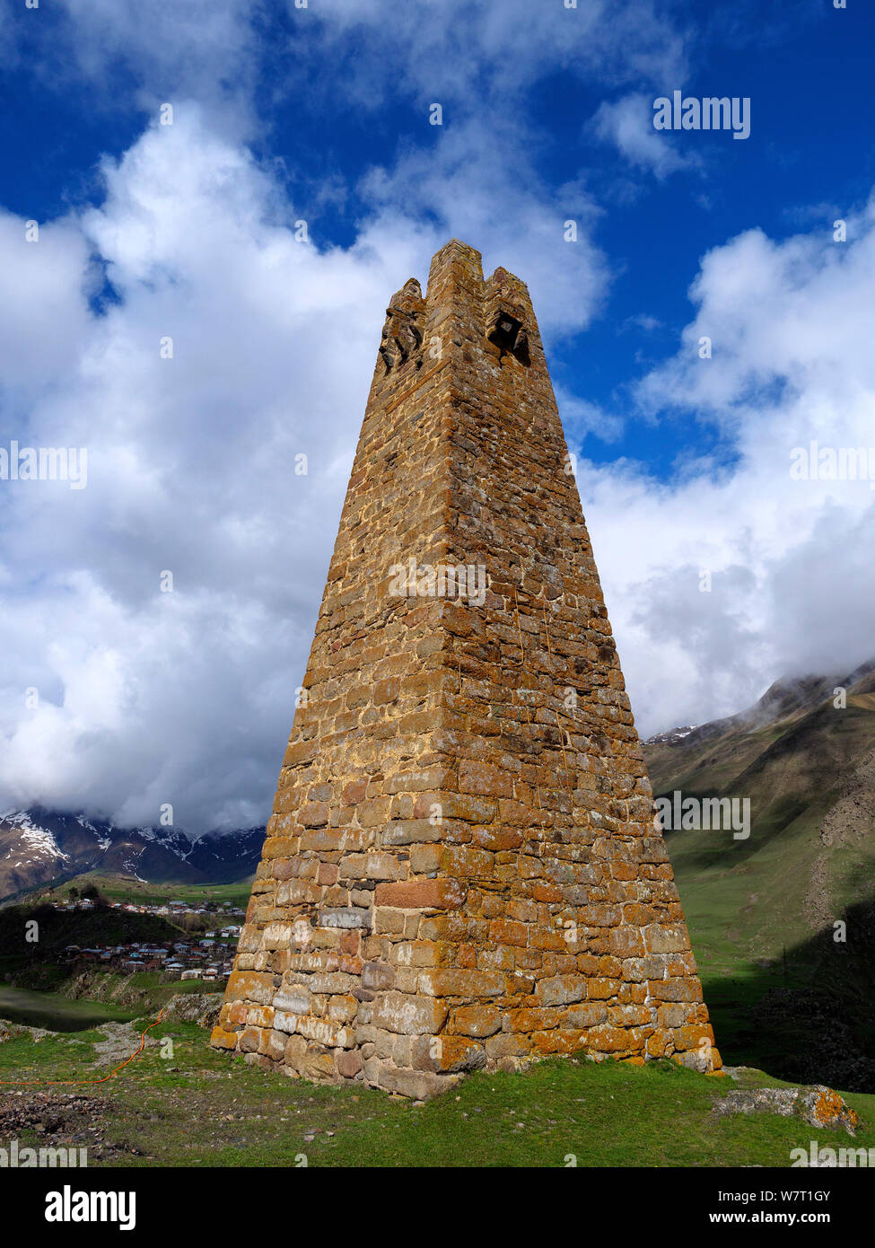 Sioni watchtower at Geogian Military Road , Mzcheta-Mtianeti, Georgia, Europe Stock Photo