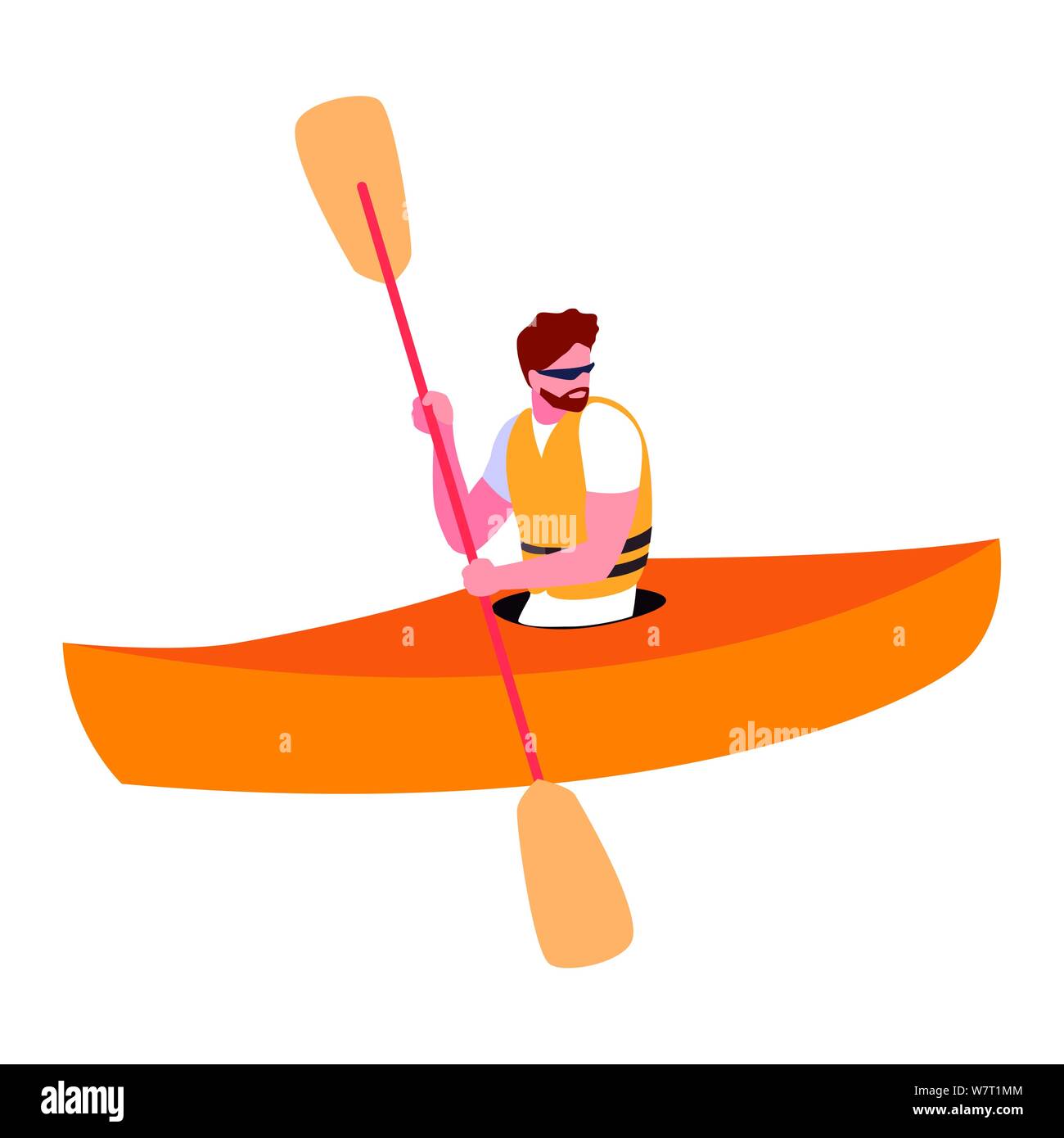 man paddling kayak extreme sport and lifestyle vector illustration