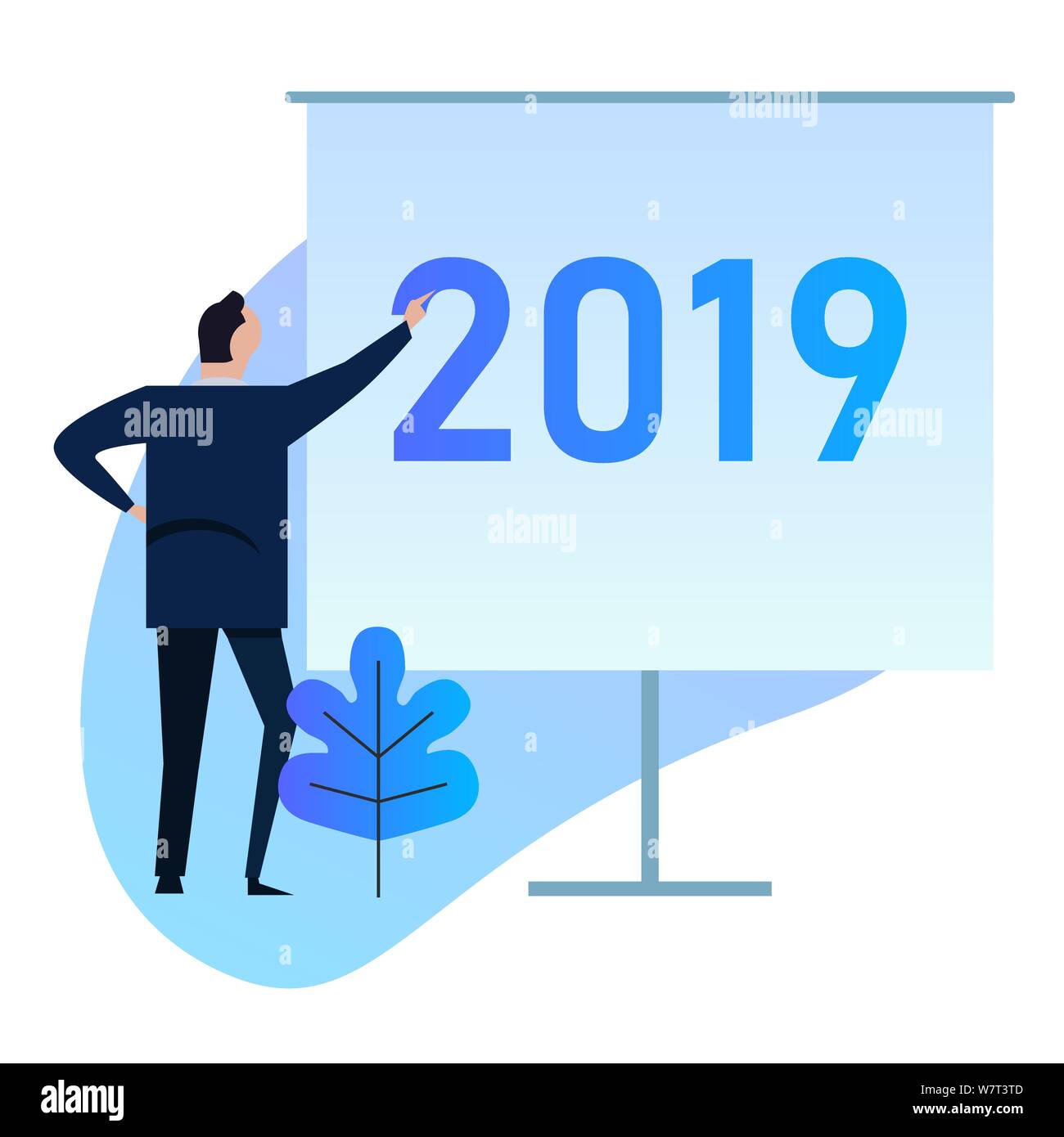2019 Businessman standing doing presentation on new year target future vision for company Stock Vector