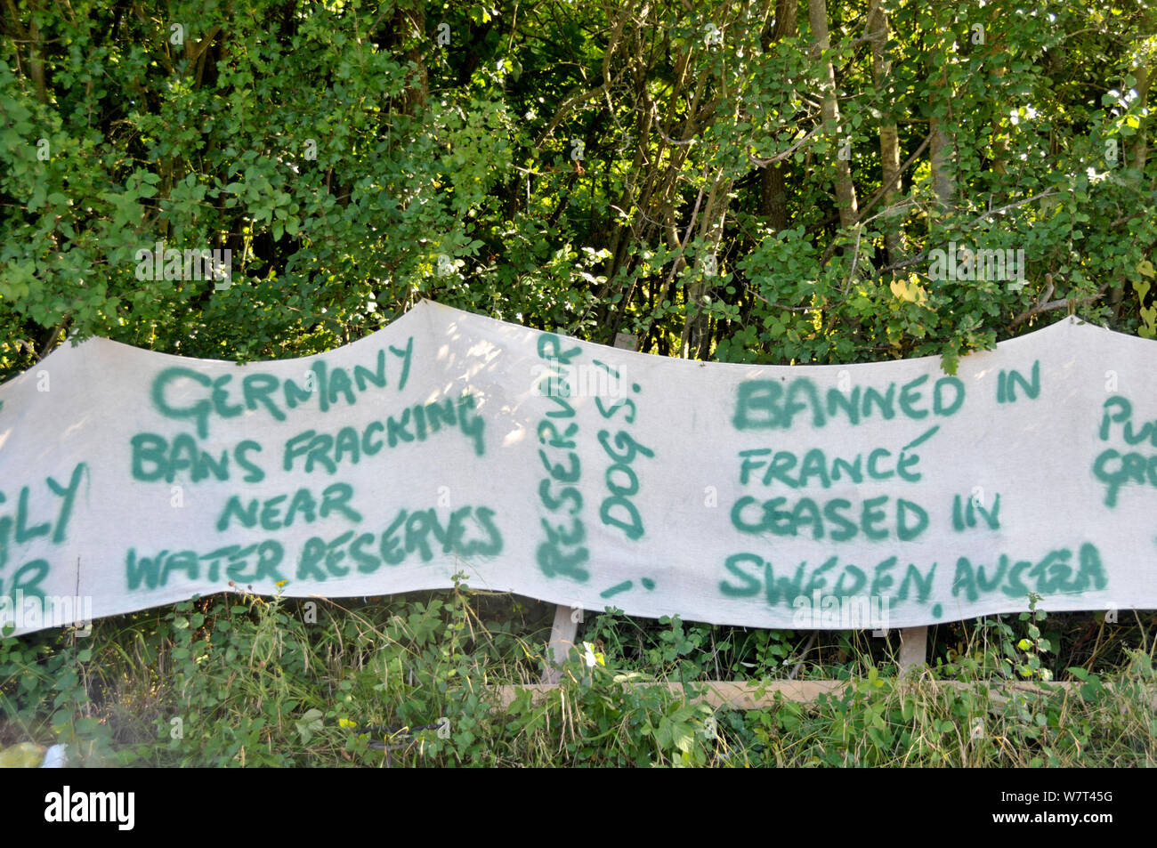 Anti-fracking protest, sign, Balcombe, West Sussex, England. 19th August 2013. Stock Photo