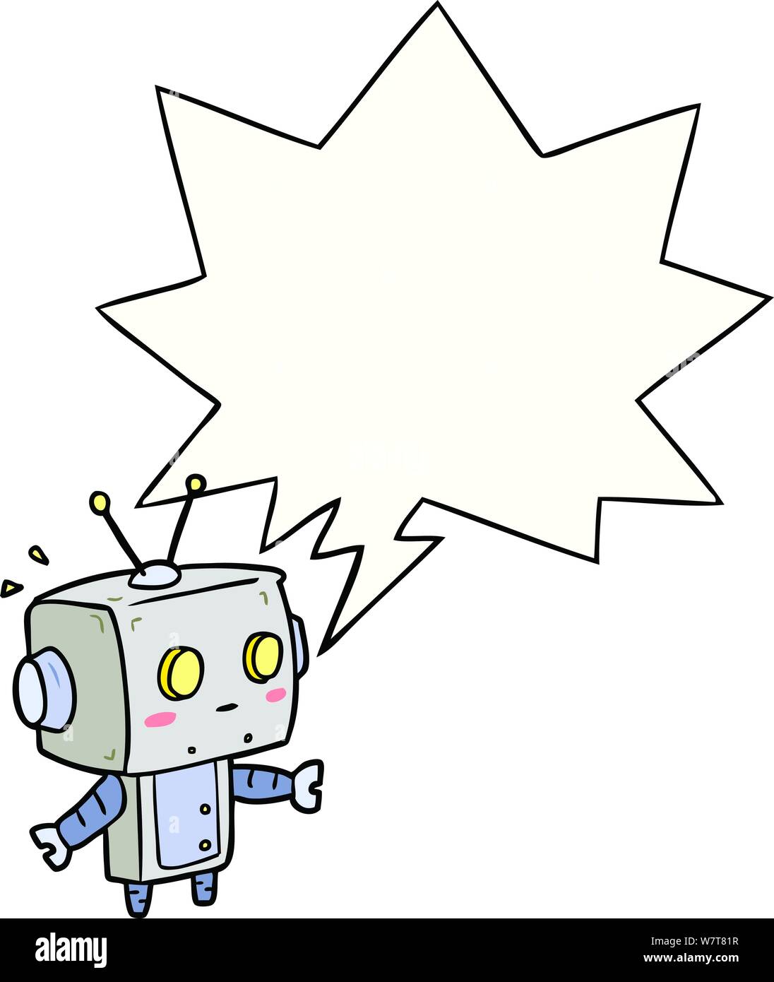 cute cartoon surprised robot with speech bubble Stock Vector