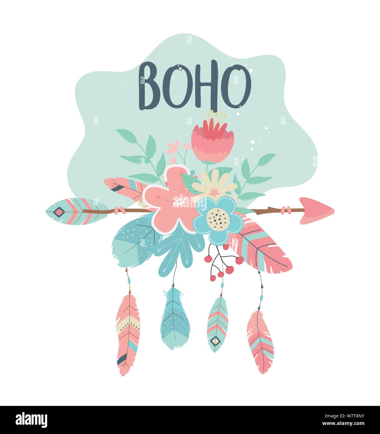 flowers and feathers with arrows decoration boho style vector ...