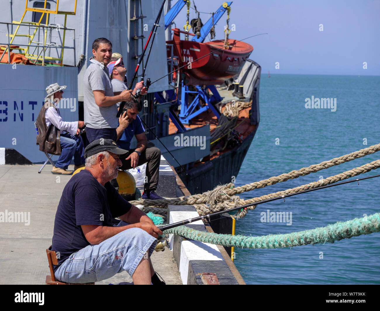fishiing at the old harbor, Batumi, Adjara,  Georgia, Europe Stock Photo