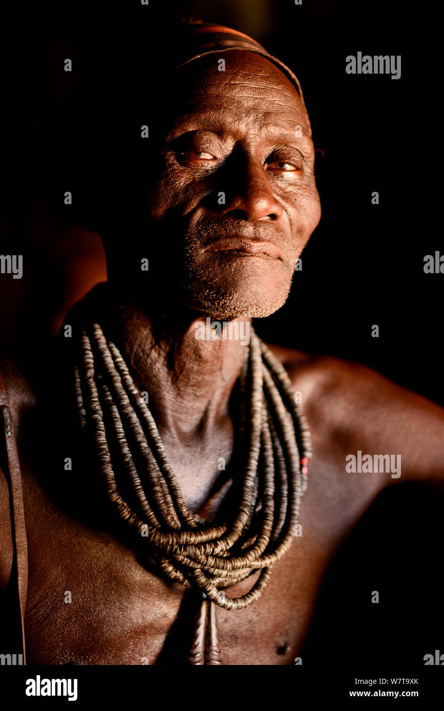 Portrait of old Ovahakaona man, Kaokoland, Namibia. Stock Photo