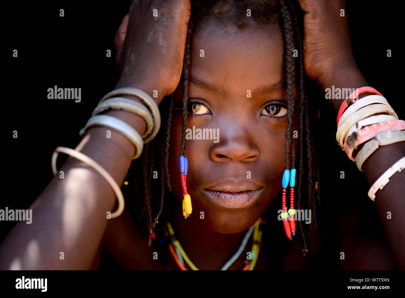 Portrait of Ovahakaona girl, Kaokoland, Namibia. Stock Photo