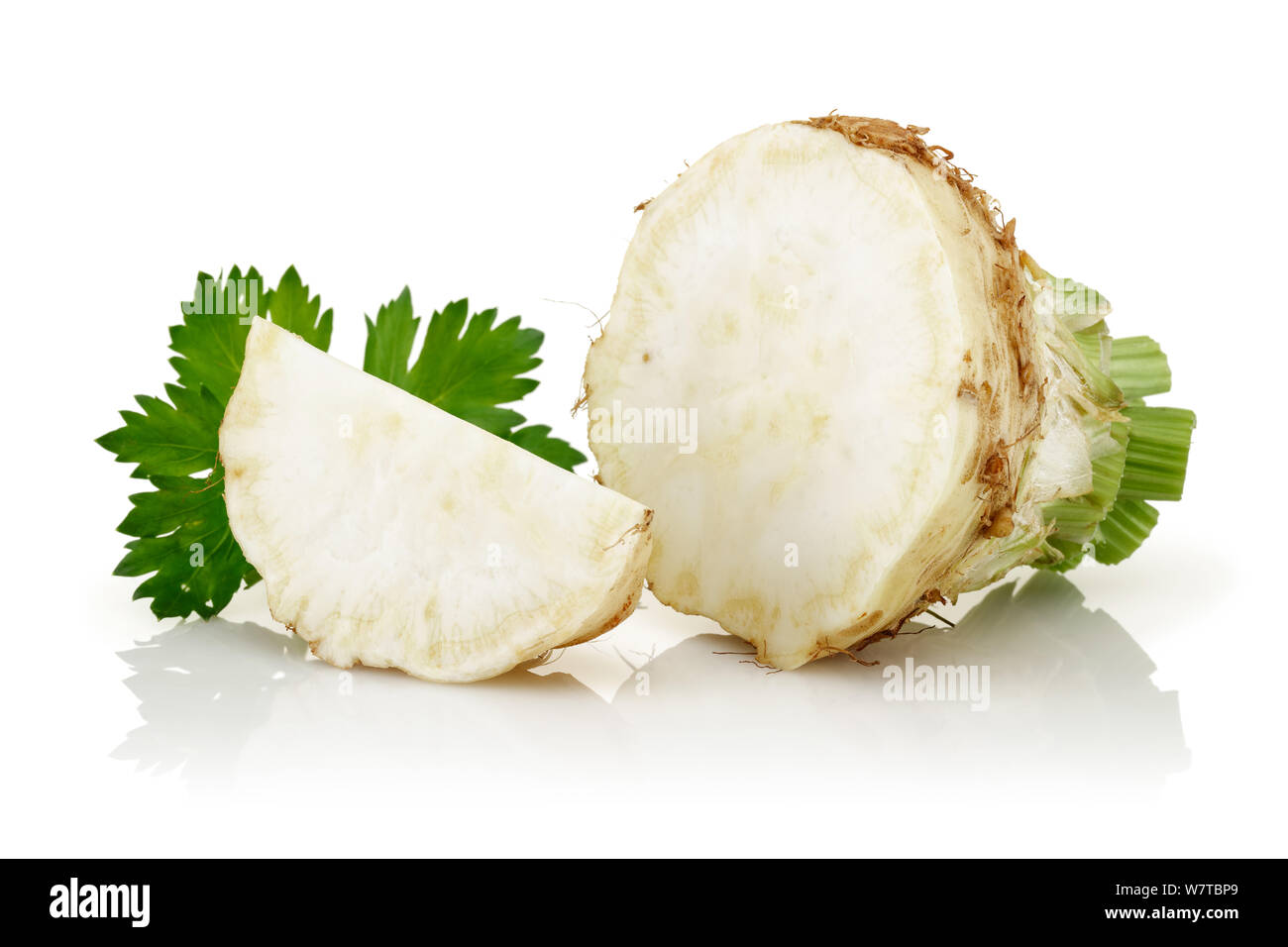 Fresh celery stalks and slice isolated on white background Stock Photo