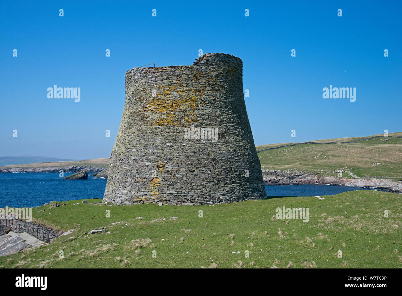 Ancient broch, a drystone structure with hollow walls, Mousa, Shetland, Scotland, UK, May 2013. Stock Photo