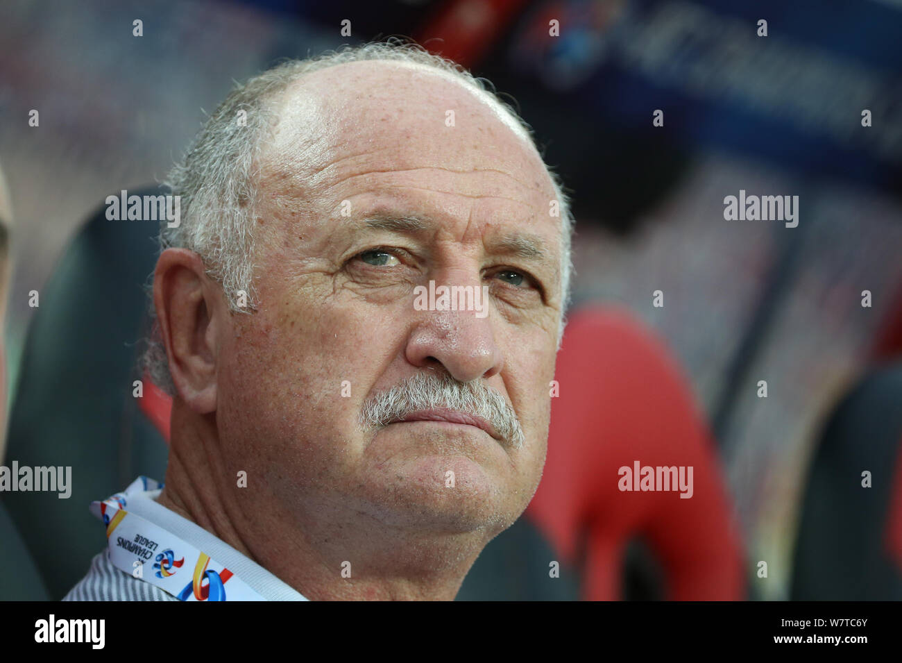 Head coach Luiz Felipe Scolari of China's Guangzhou Evergrande F.C. watches his players competing against South Korea's Suwon Samsung Bluewings in a G Stock Photo