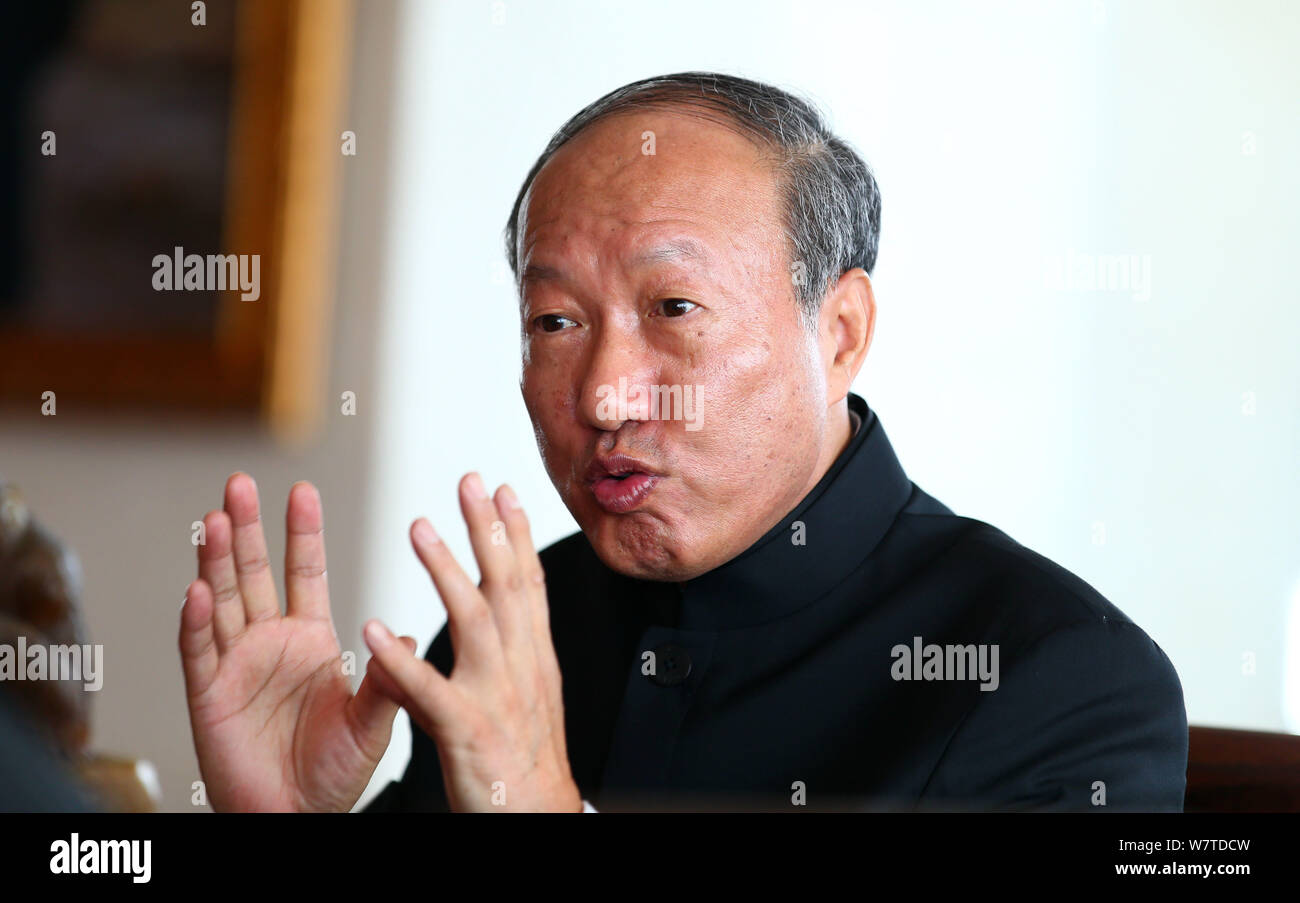 --FILE--Chen Feng, chairman and founder of the Chinese business conglomerate HNA Group and Hainan Airlines, attends an interview in Haikou city, south Stock Photo