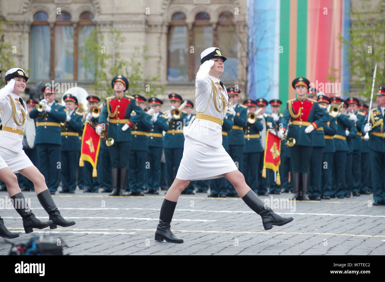 Female Russian soldiers of the Military University of the Russian Defence Ministry march along the Red Square during the Victory Day military parade t Stock Photo