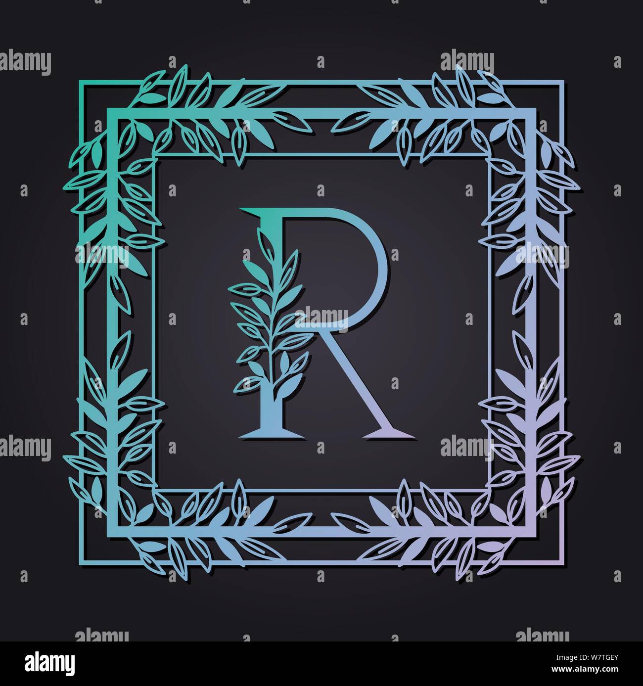 letter R in square frame with leafs Stock Vector Image & Art - Alamy
