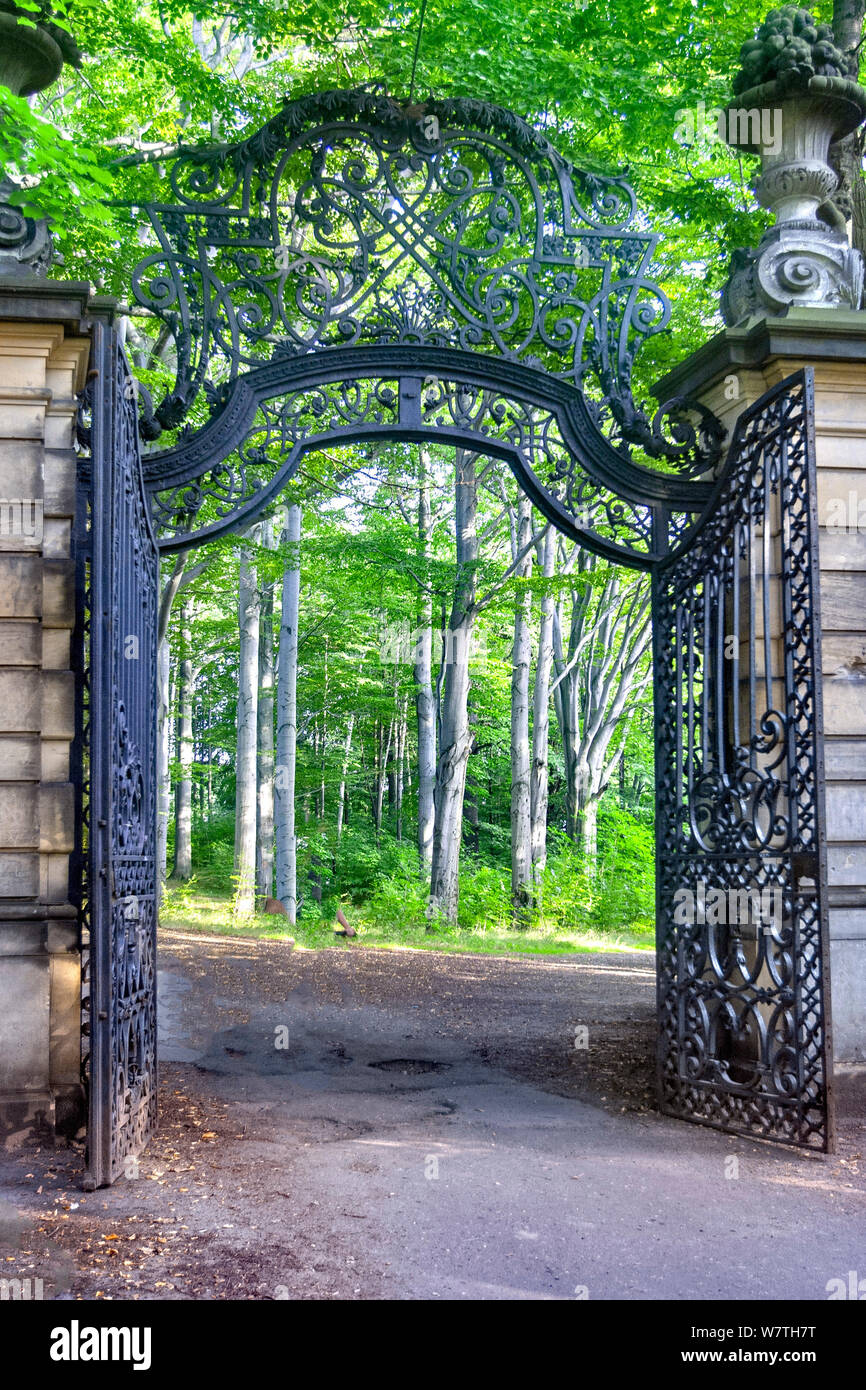 Gateway to ancient park in autumn Stock Photo