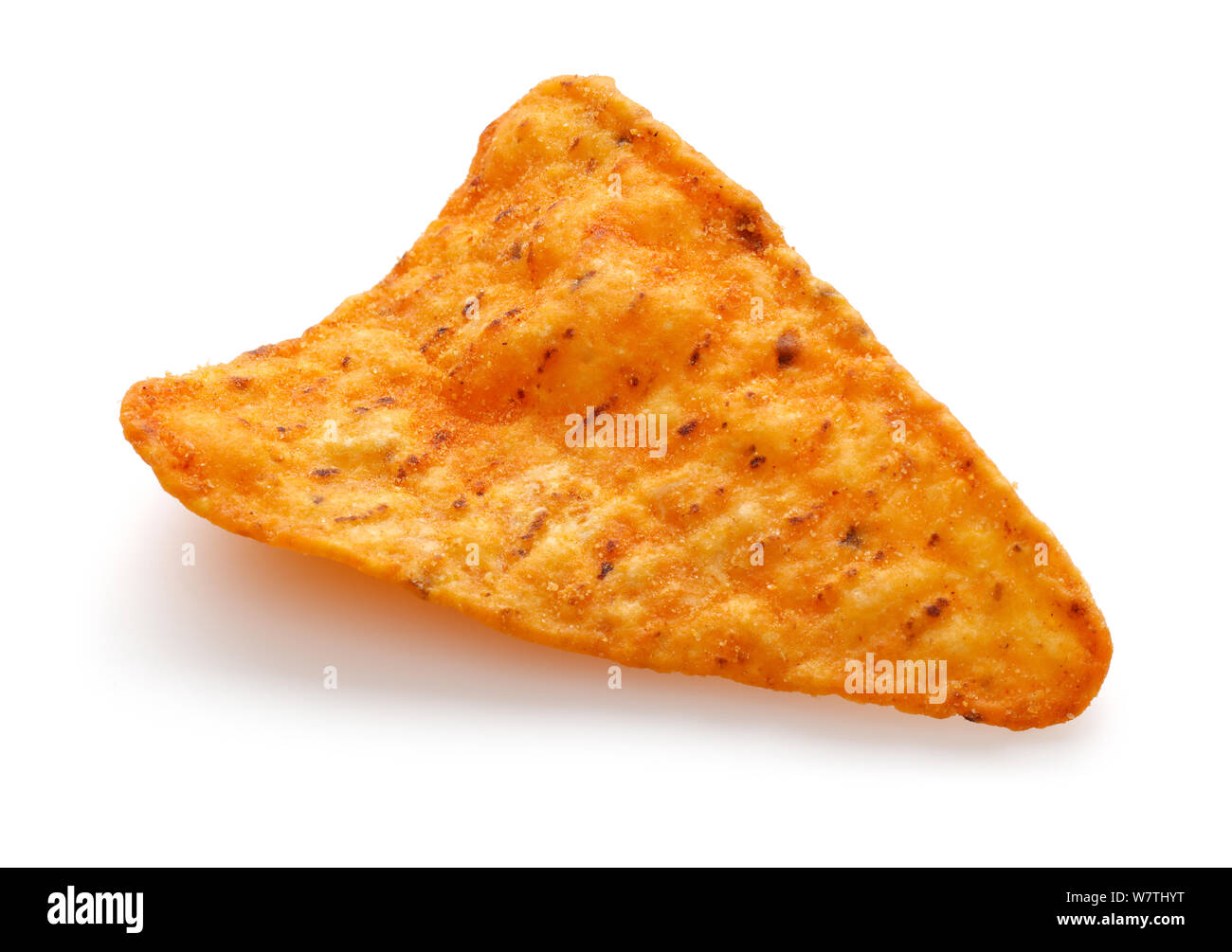 Single corn tortilla chip isolated on white background Stock Photo