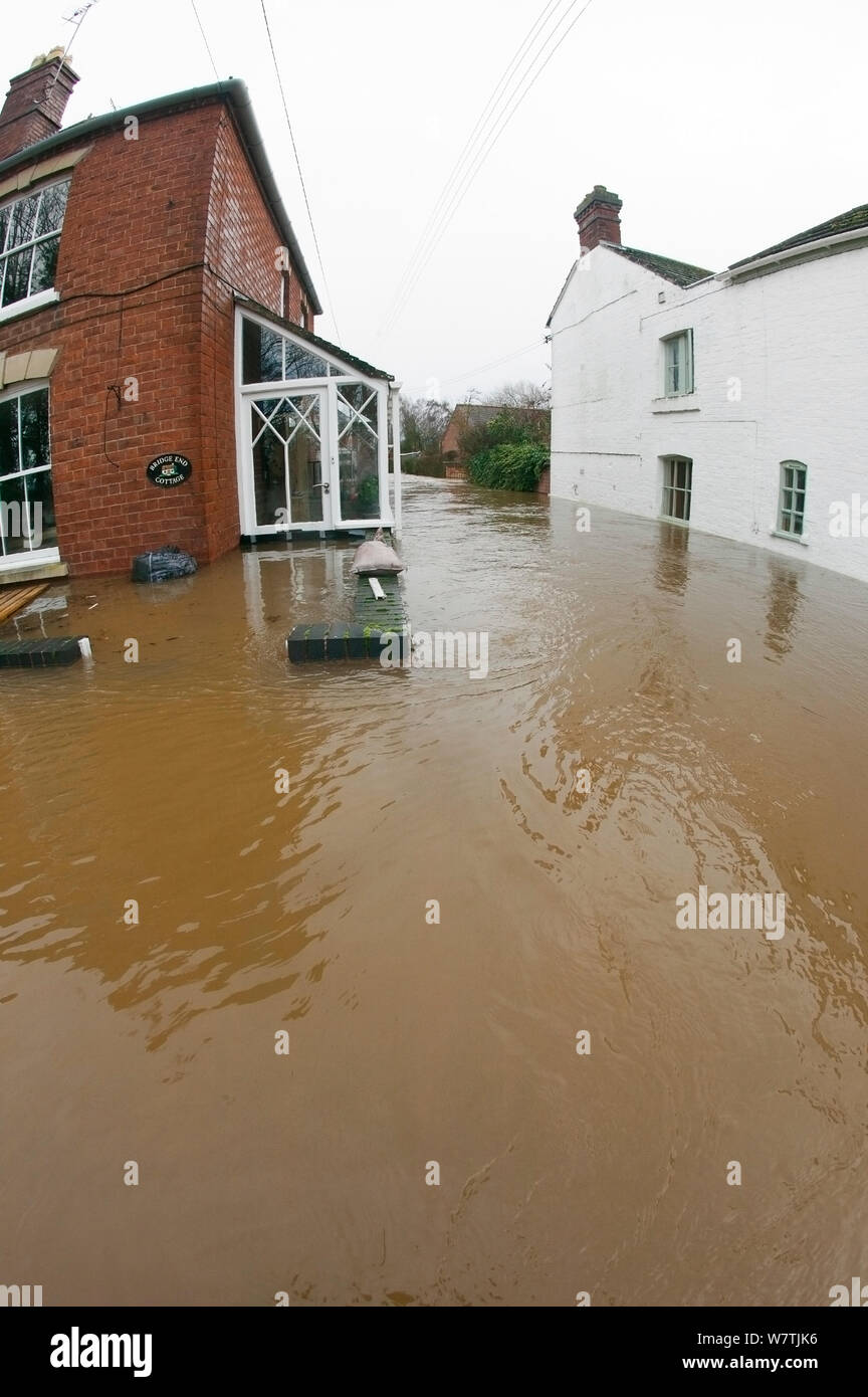 Fish eye view of flooded houses during the February 2014 floods at Upton upon Severn, Worcestershire, England, UK, 9th February 2014. Stock Photo