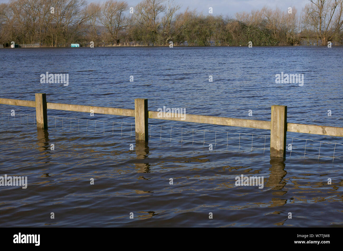 Flooded caravan site during February 2014 floods from River Severn, Upton upon Severn, Worcestershire, England, UK, 8th February 2014. Stock Photo