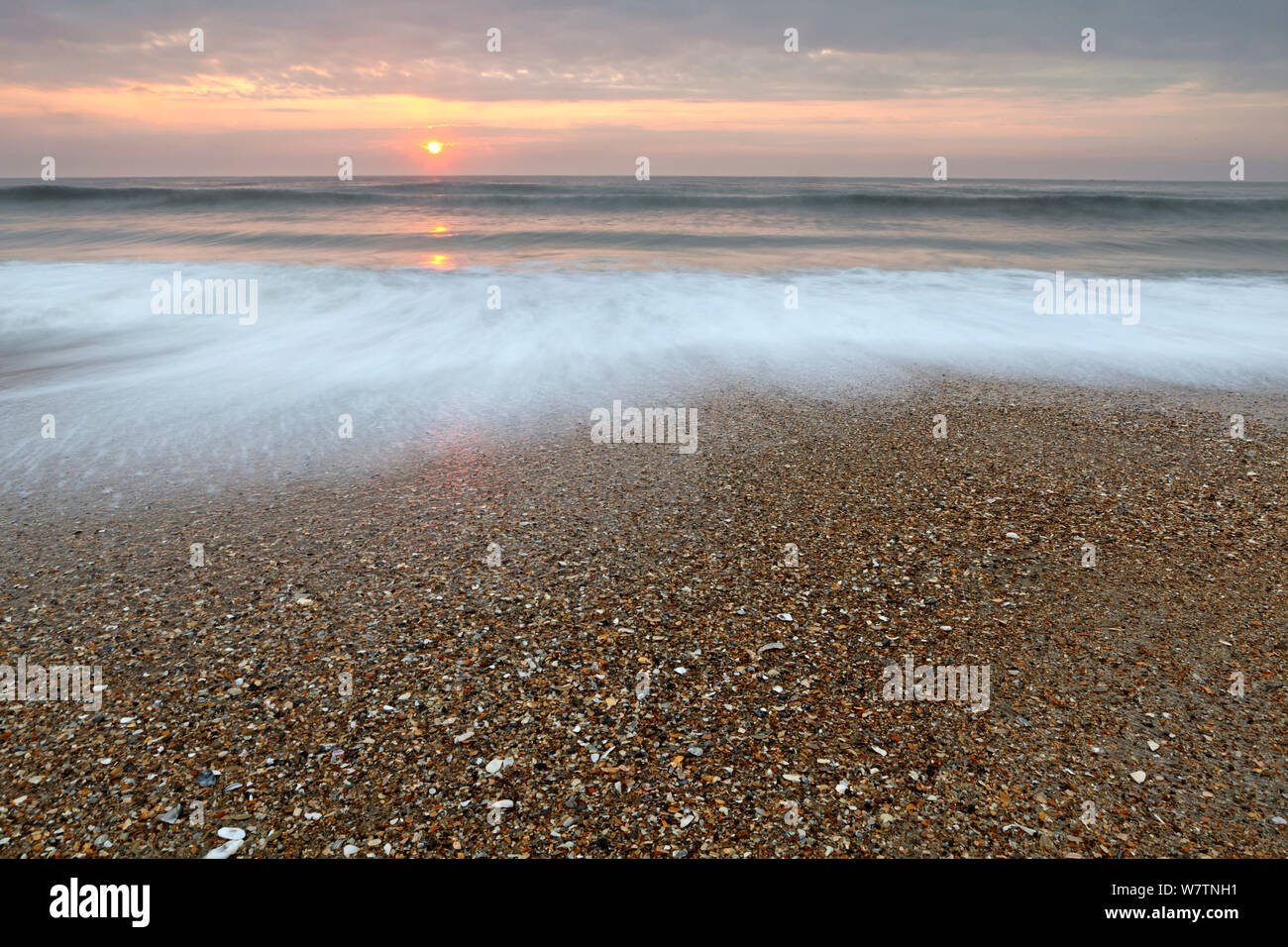 Sunrise at the south end of Wrightsville Beach. North Carolina, USA, October 2013. Stock Photo