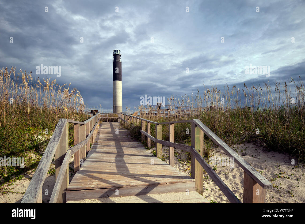 Oak Island Lighthouse at Caswell Beach near the mouth of the Cape Fear River. North Carolina, USA, October 2013. Stock Photo