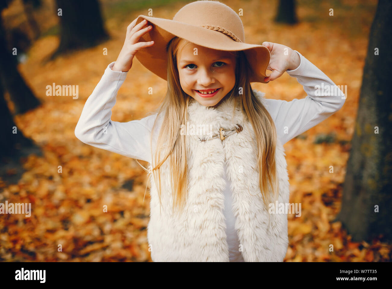 Cute little girl in a autumn park Stock Photo - Alamy