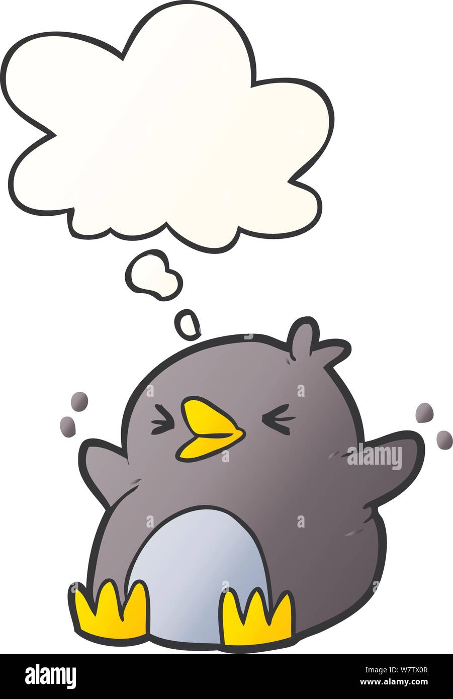 cartoon penguin with thought bubble in smooth gradient style Stock Vector