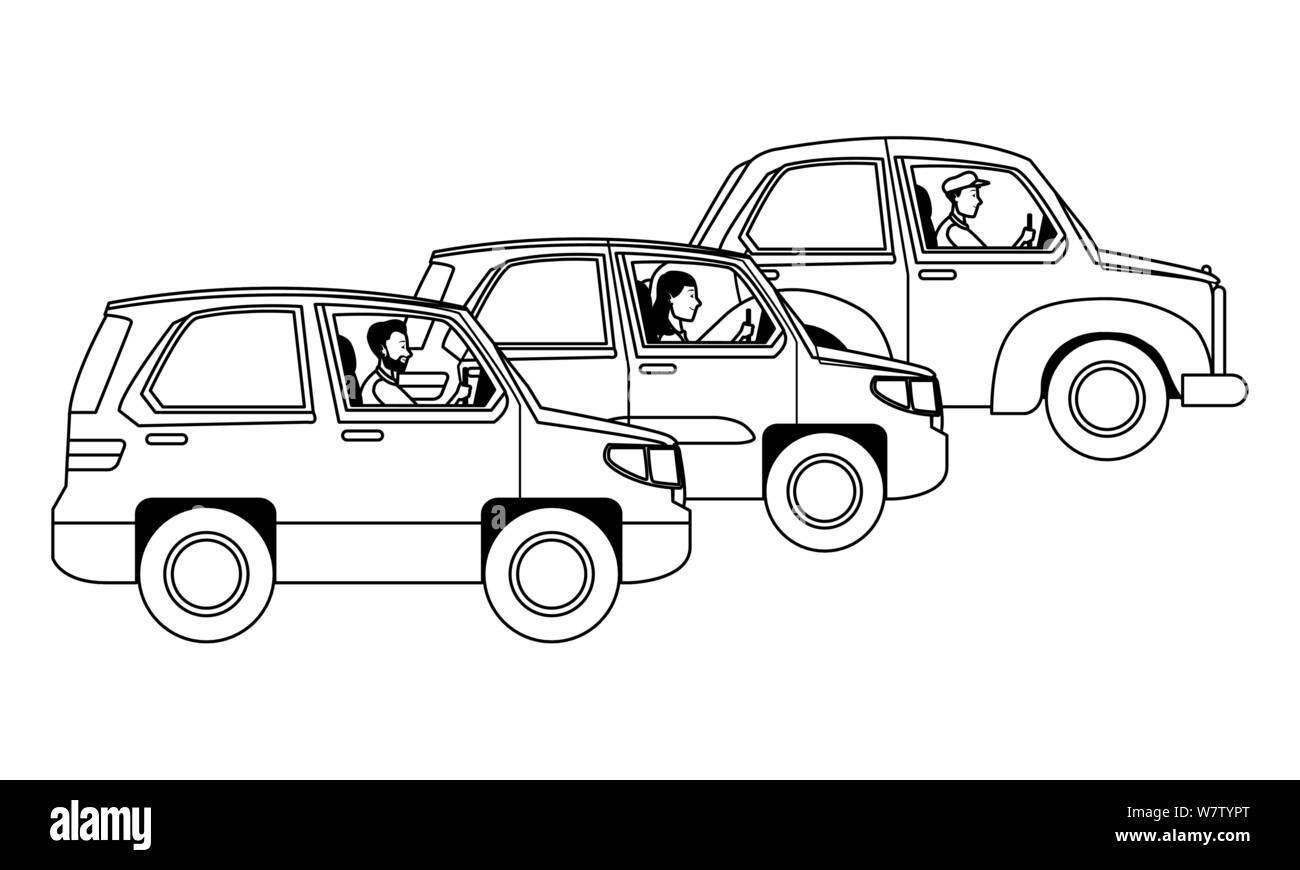 Transport and vehicles riding cartoon in black and white Stock Vector ...