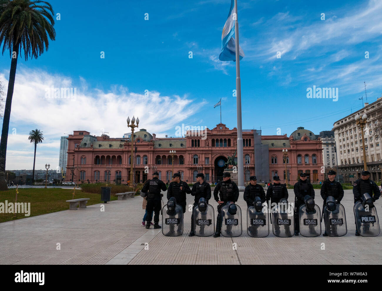 Buenos Aires, August 1, 2019. Crisis in Argentina. Riot police in front ...