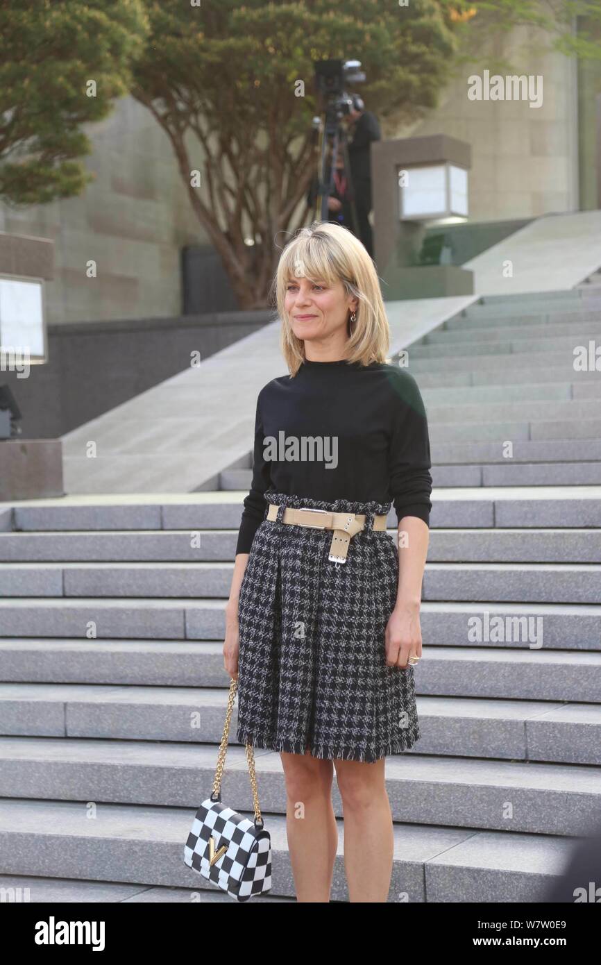 French actress Marina Fois poses as she arrives at Louis Vuitton Cruise
